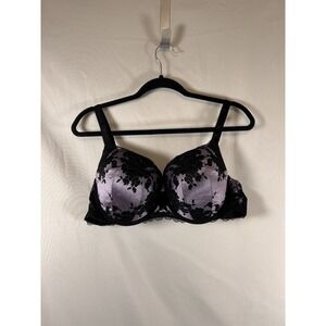 Torrid Curve Perfect Push-Up Bra Underwire Padded 40C Purple Black Floral Lace